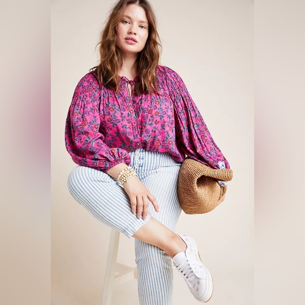 Anthropologie Floral Pink Women's Top